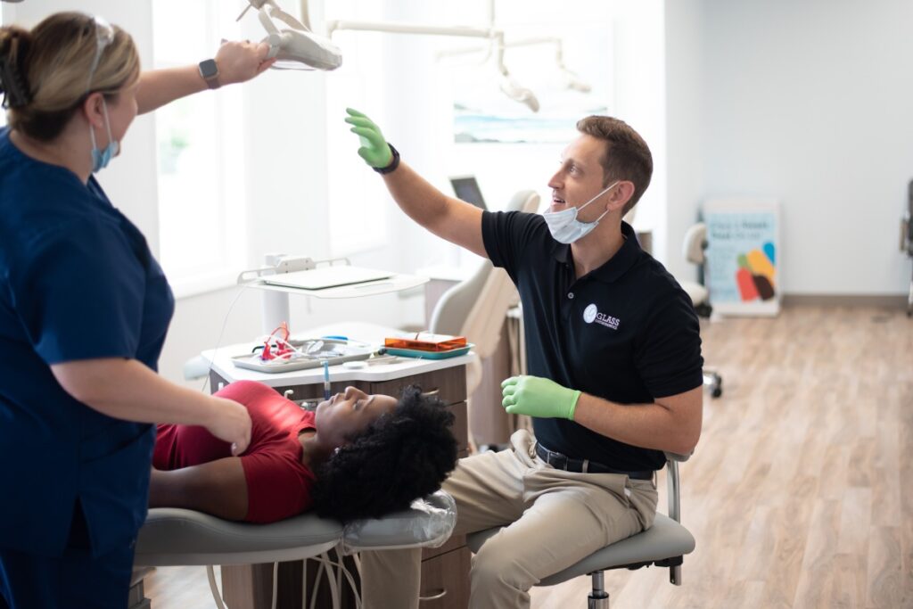 glass-orthodontics-near-edenton Orthodontic team preparing for braces treatment near Edenton NC at Glass Orthodontics